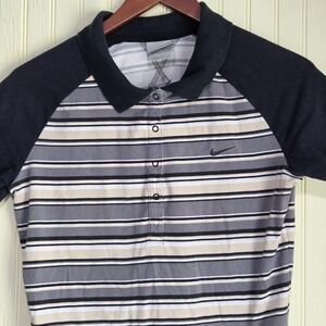 Nike Polo Shirt Womens Medium Gray Stripe Collared Short Sleeve Golf Top